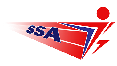 the SSAthletics logo - a figure running with a red movement blur behind him